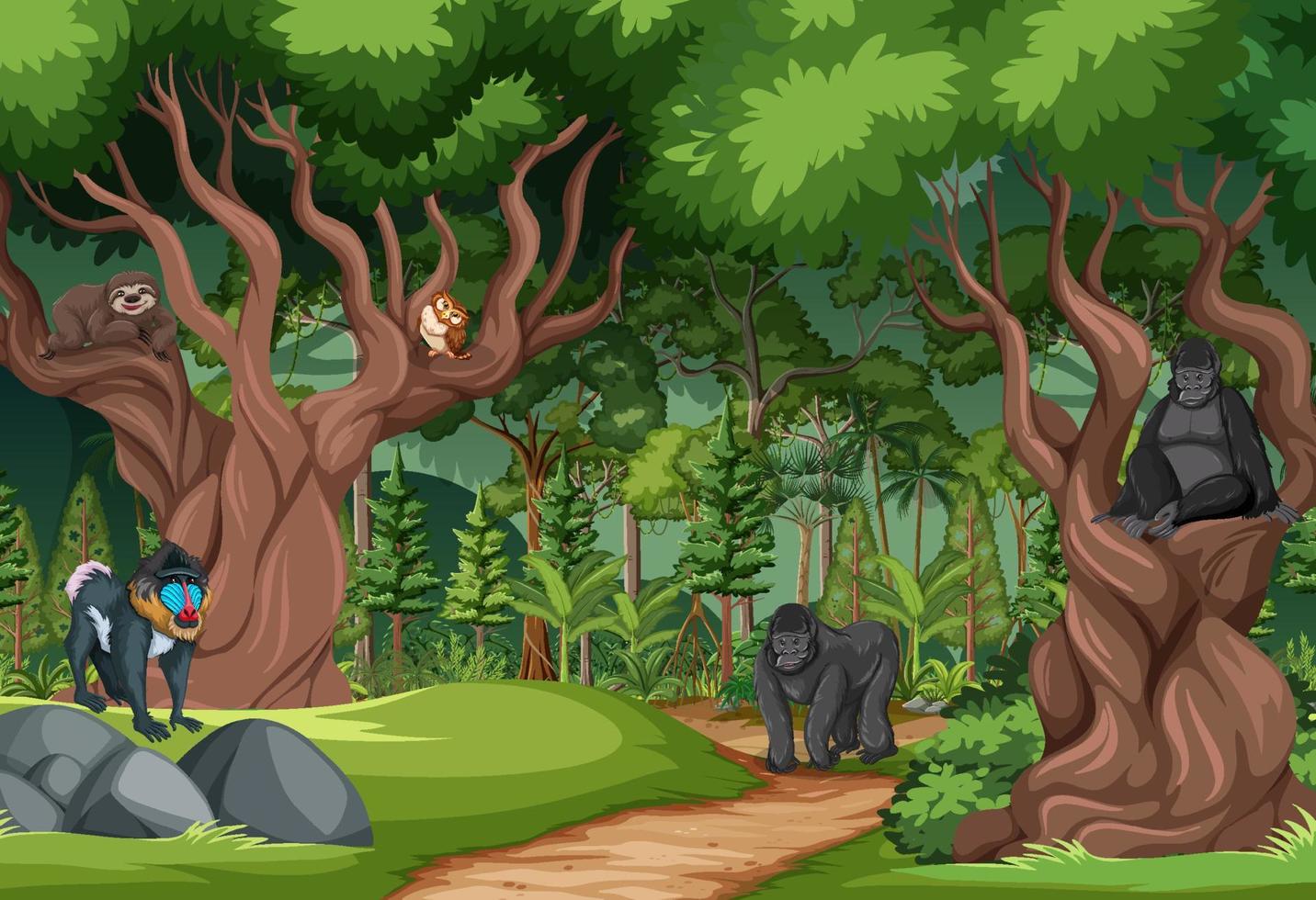 Forest scene with wild animals vector