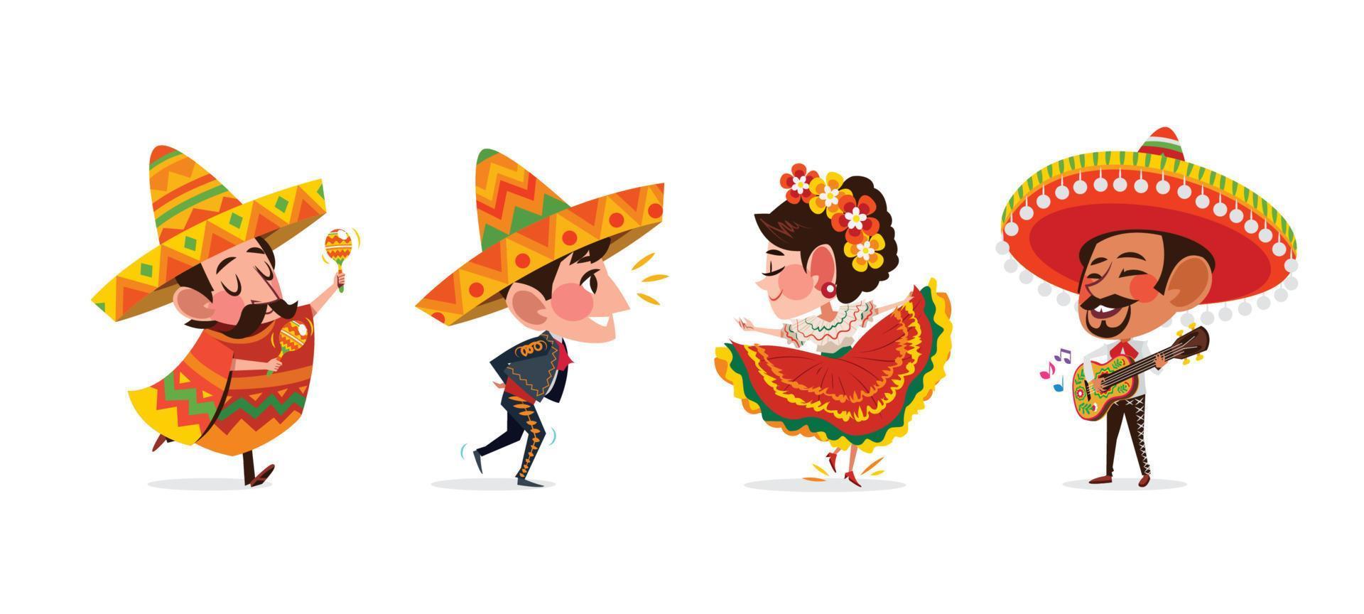 conjunto de personajes mexicanos cinco de mayo vector