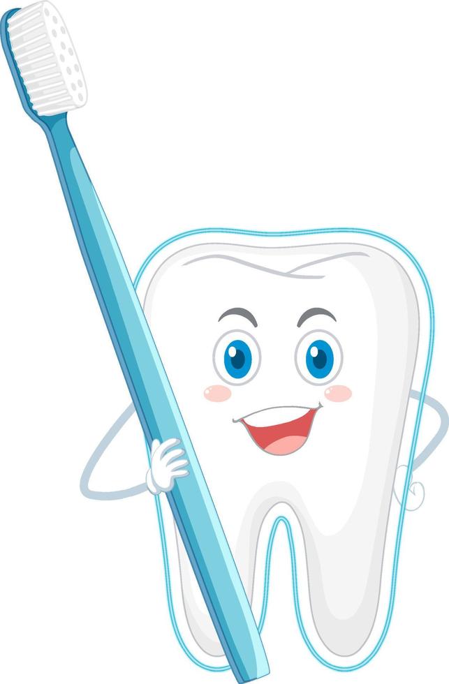 Happy cleaning a big tooth with a toothbrush on white background vector