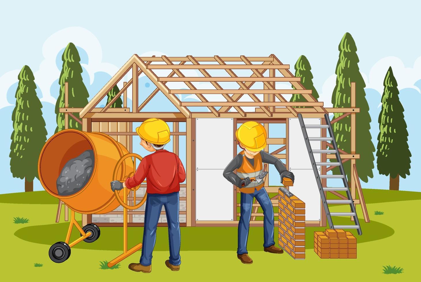 House construction site with workers vector