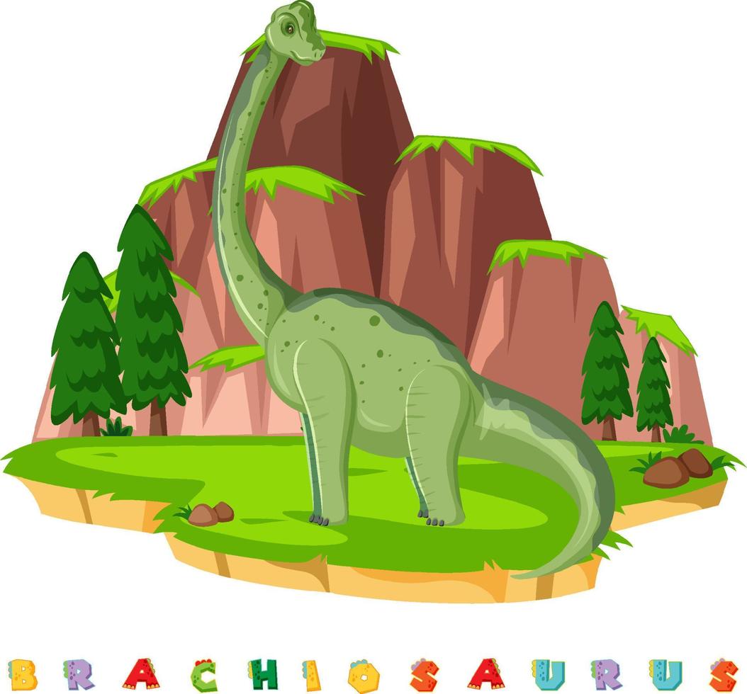 wordcard de dinosaurio para braquiosaurio vector