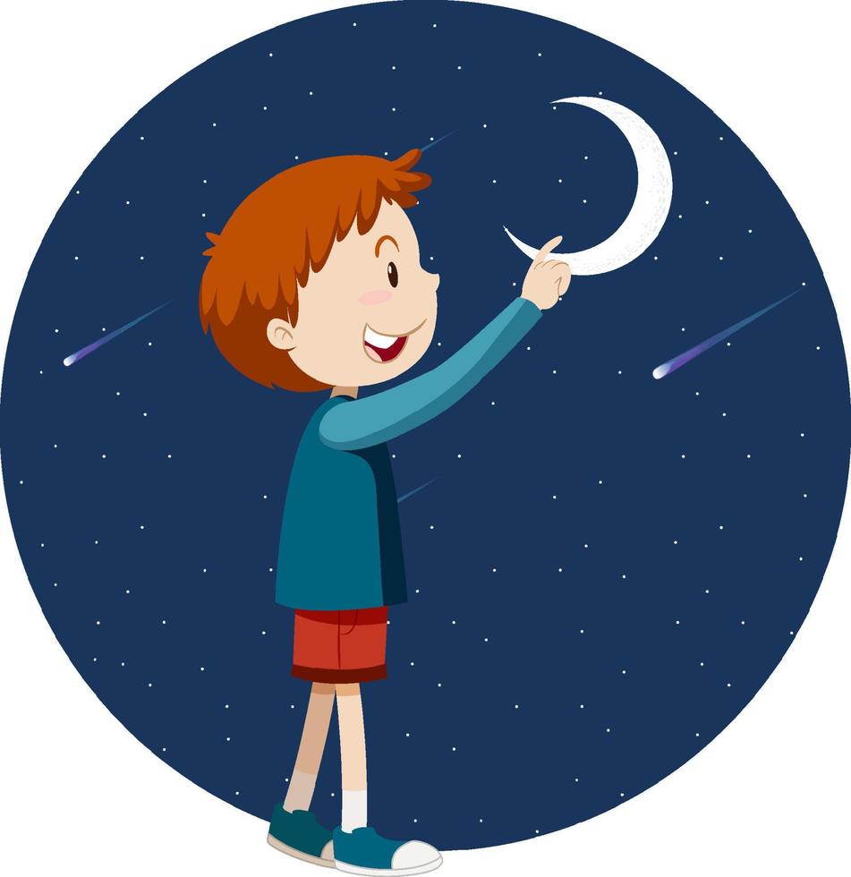 A boy pointing finger to the moon vector