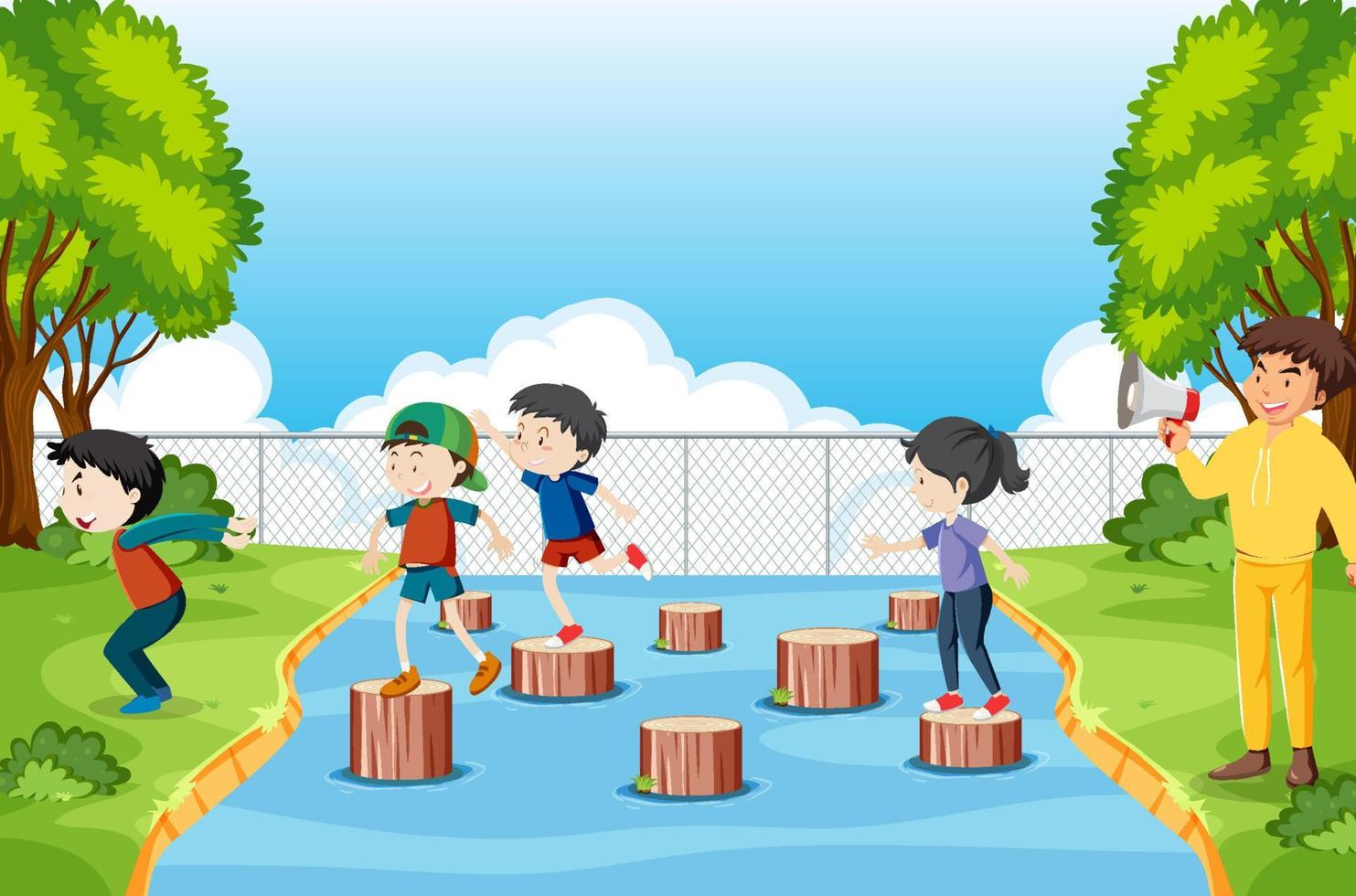 Kids playing red light green light game vector