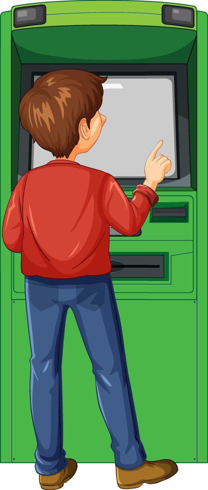 Back of a man withdraw money from ATM machine vector