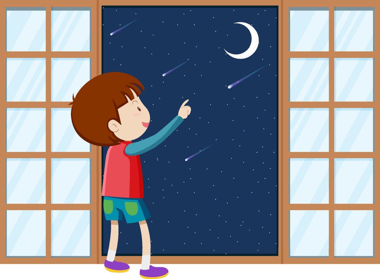 Boy pointing finger to the moon vector