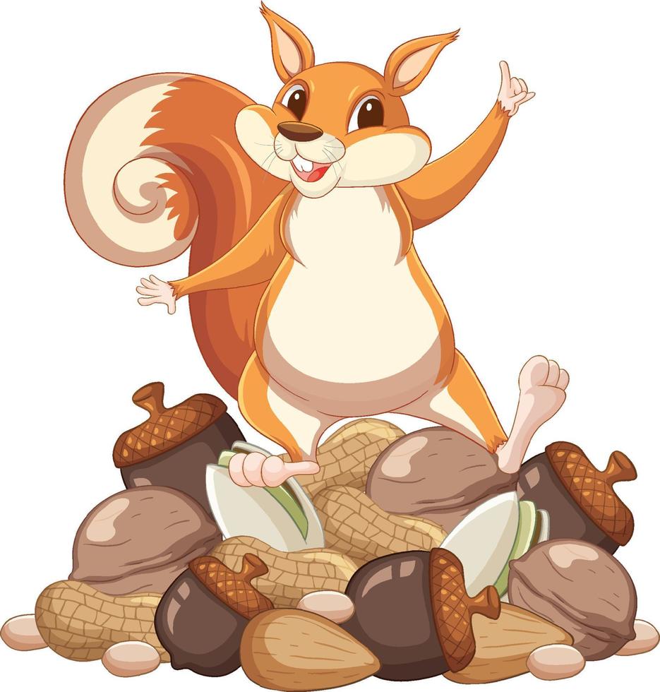 Squirrel standing on pile of nuts vector