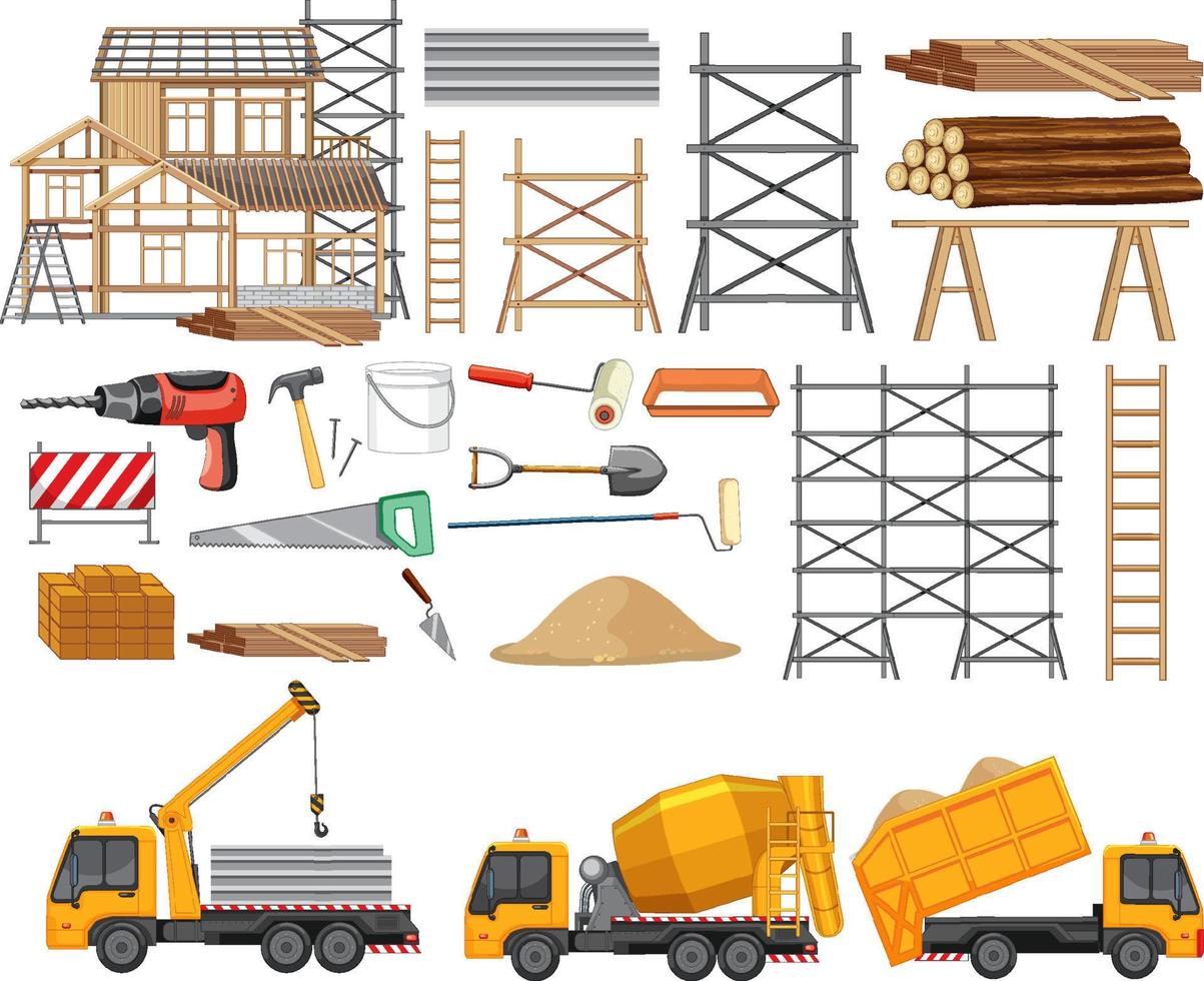 Set of construction site objects vector