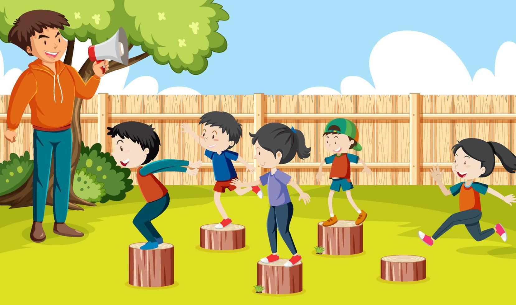 Kids playing red light green light game vector