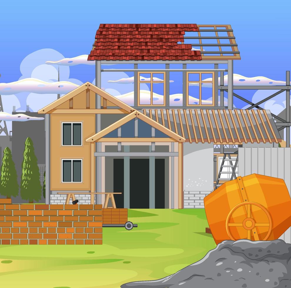 Building construction site scene vector