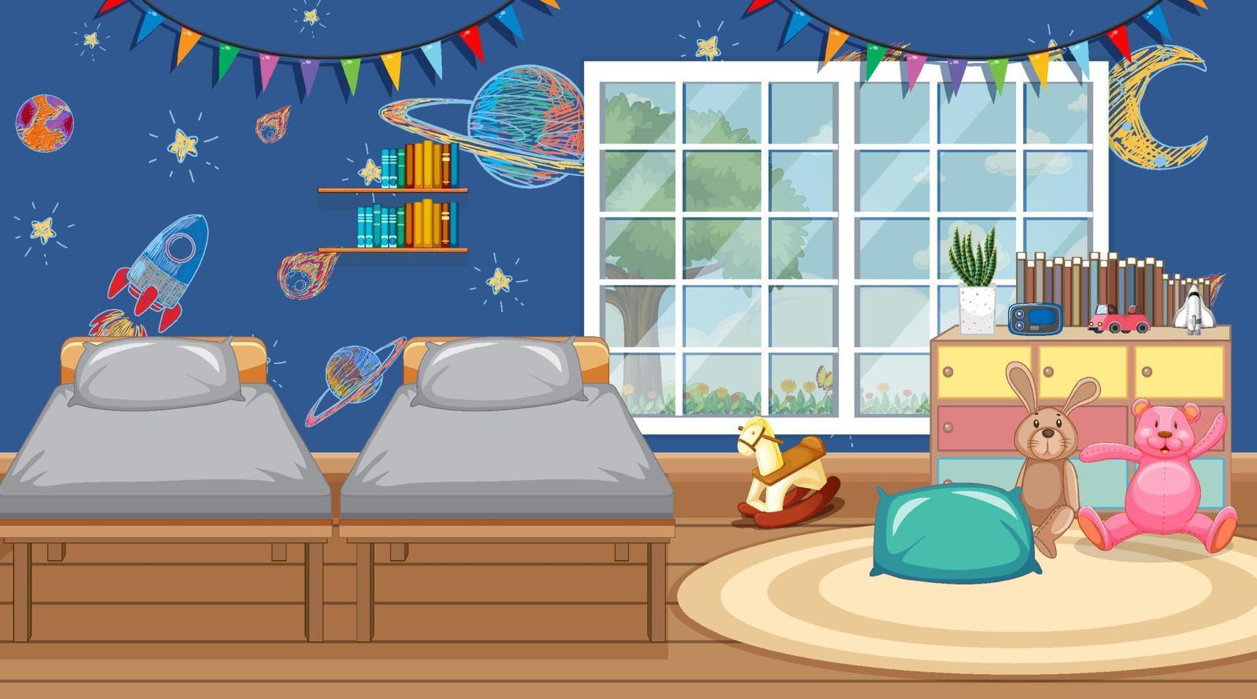 Scene of bedroom with two beds vector