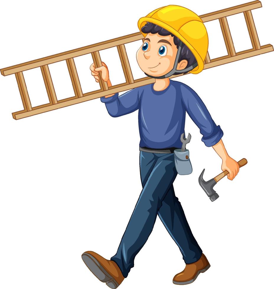 A construction worker holding ladder vector