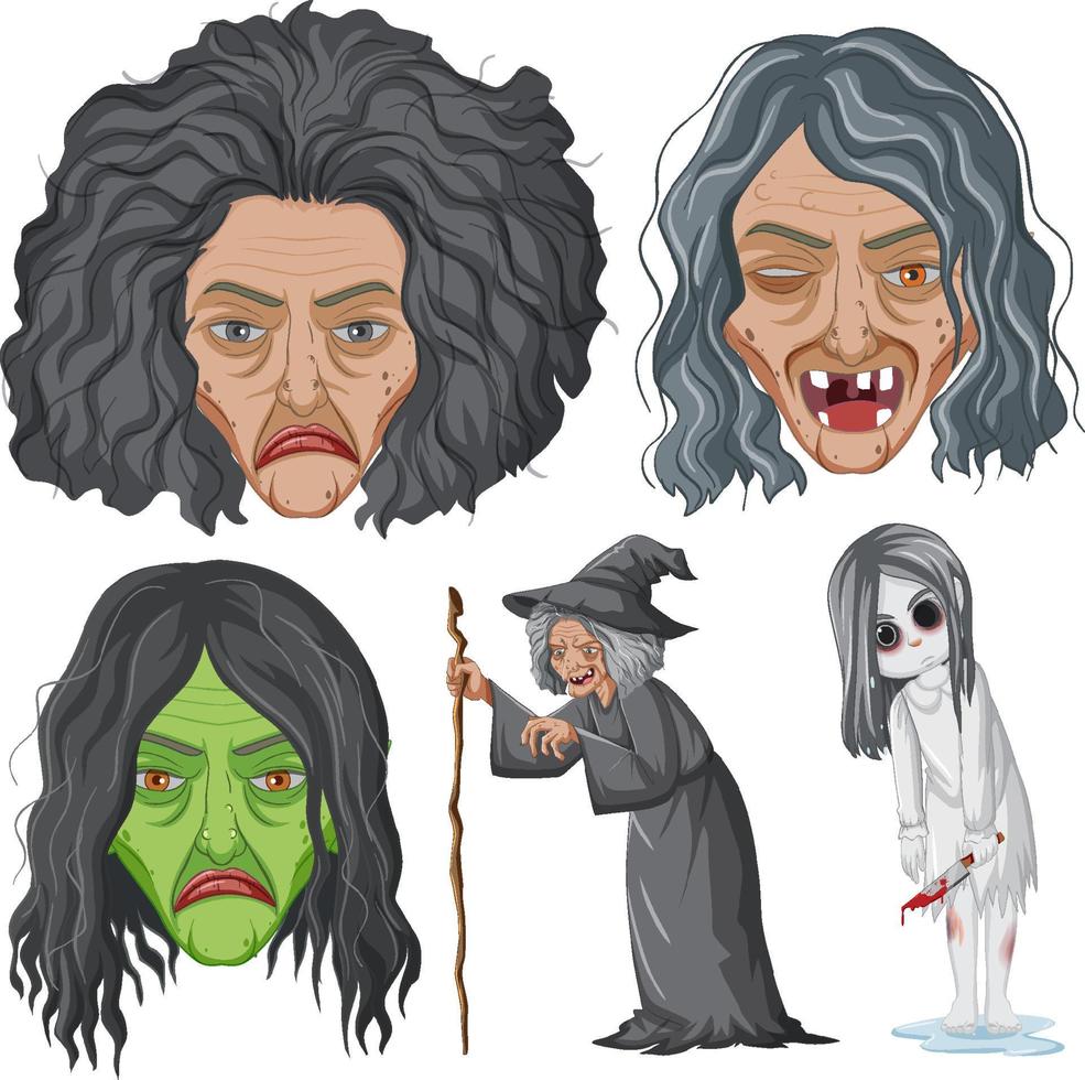 Halloween theme with witches and zombie vector