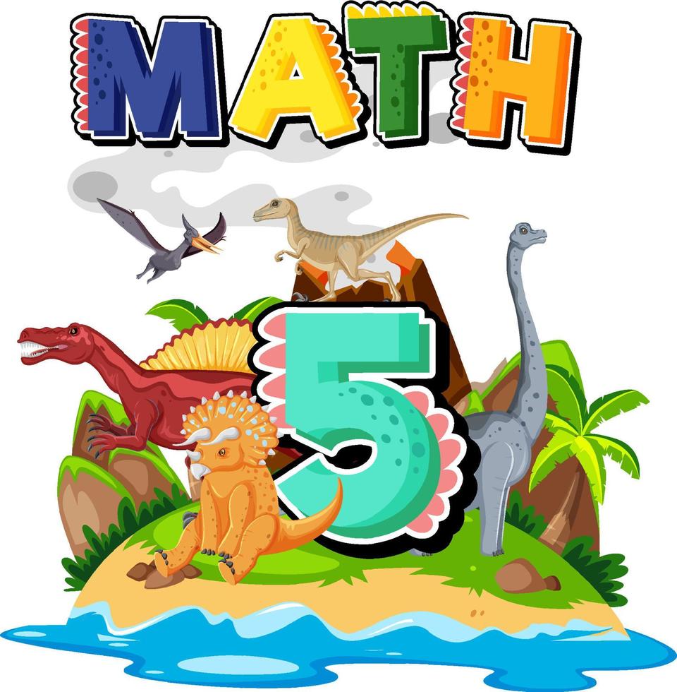 Five dinosaurs with number five cartoon vector