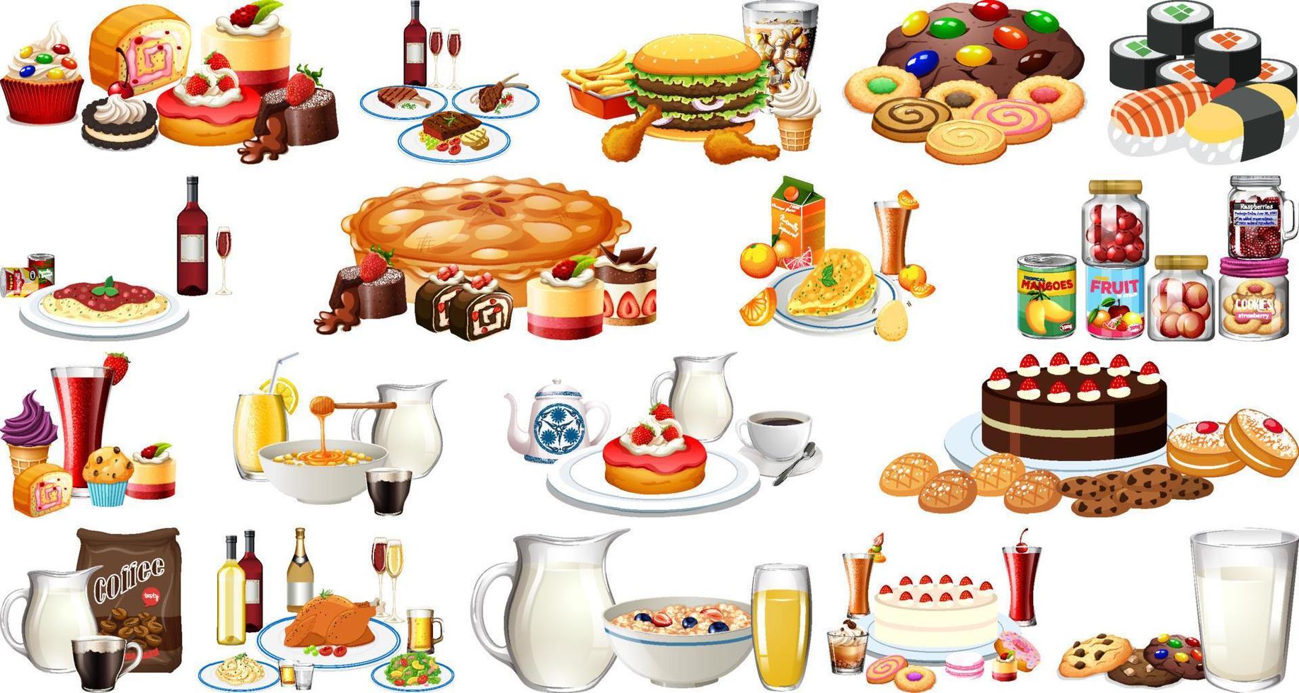 Foods and beverages set vector