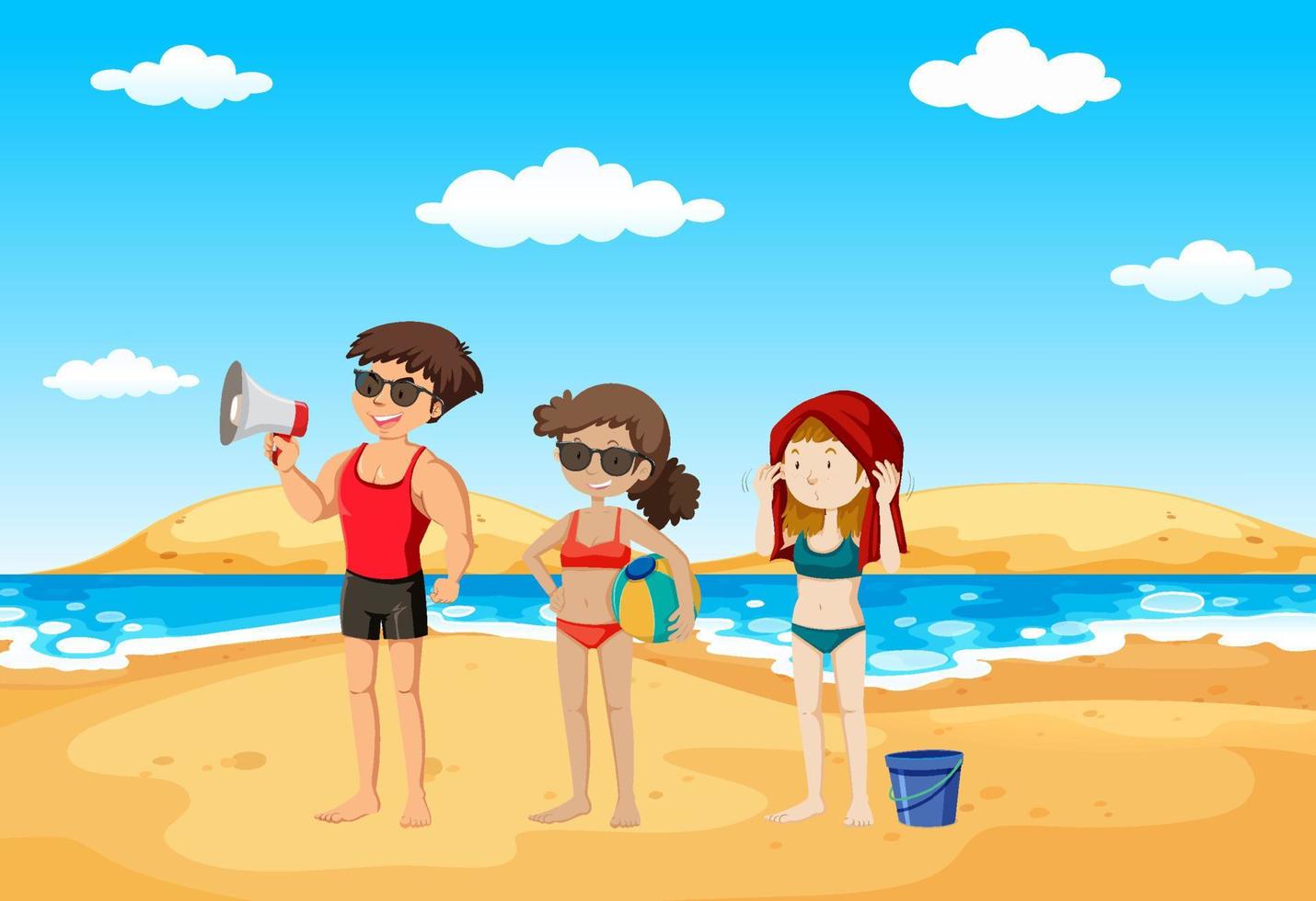 Scene with people on the beach vector