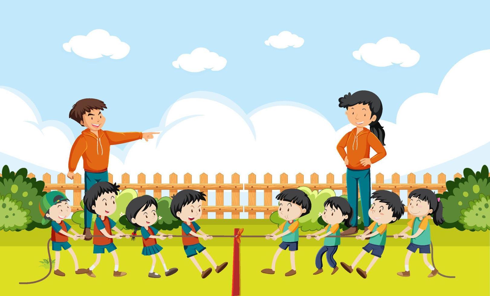 Children playing tug of war game vector