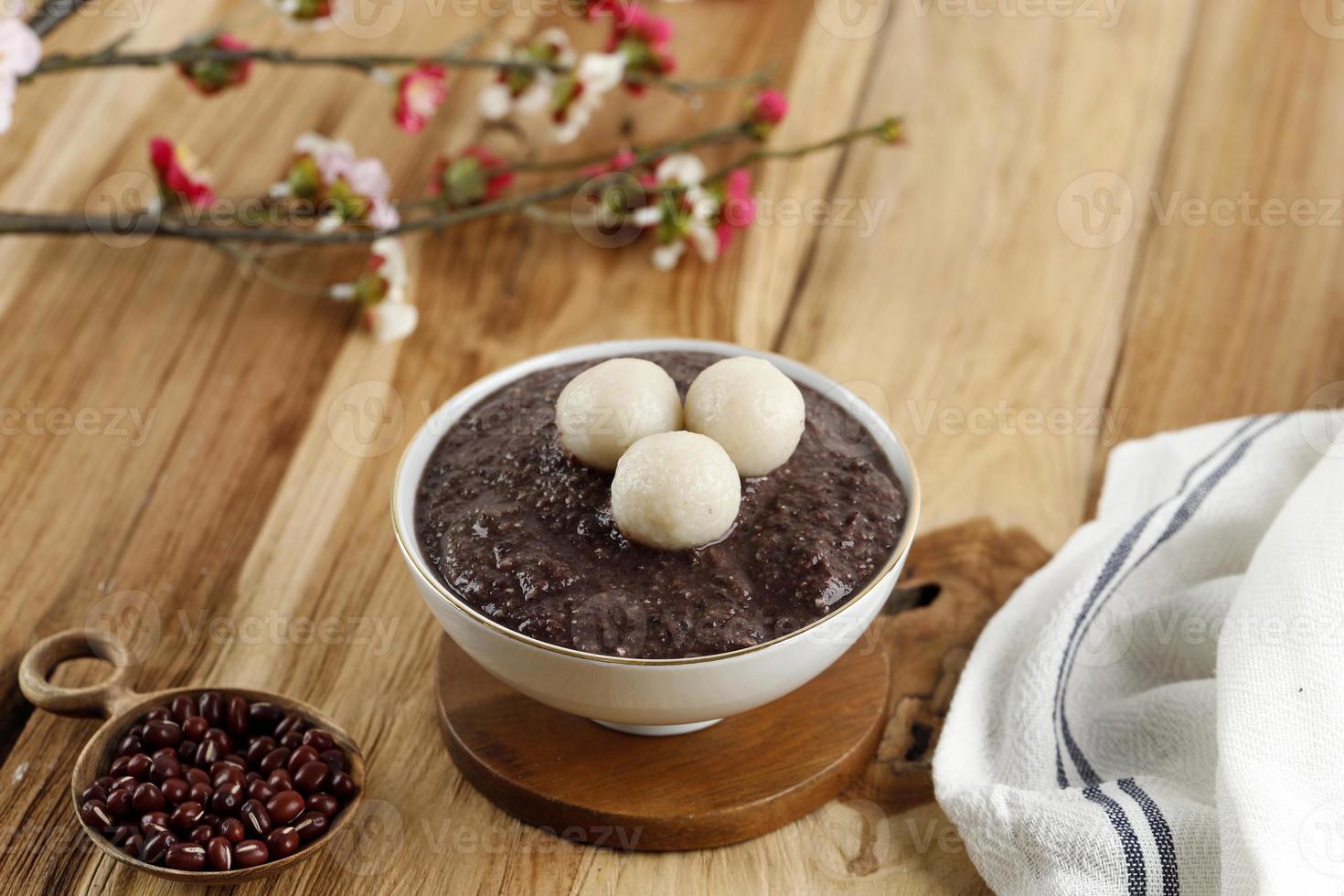 Korean Red Bean Porridge with Rice Cake or Patjuk Dongji. photo