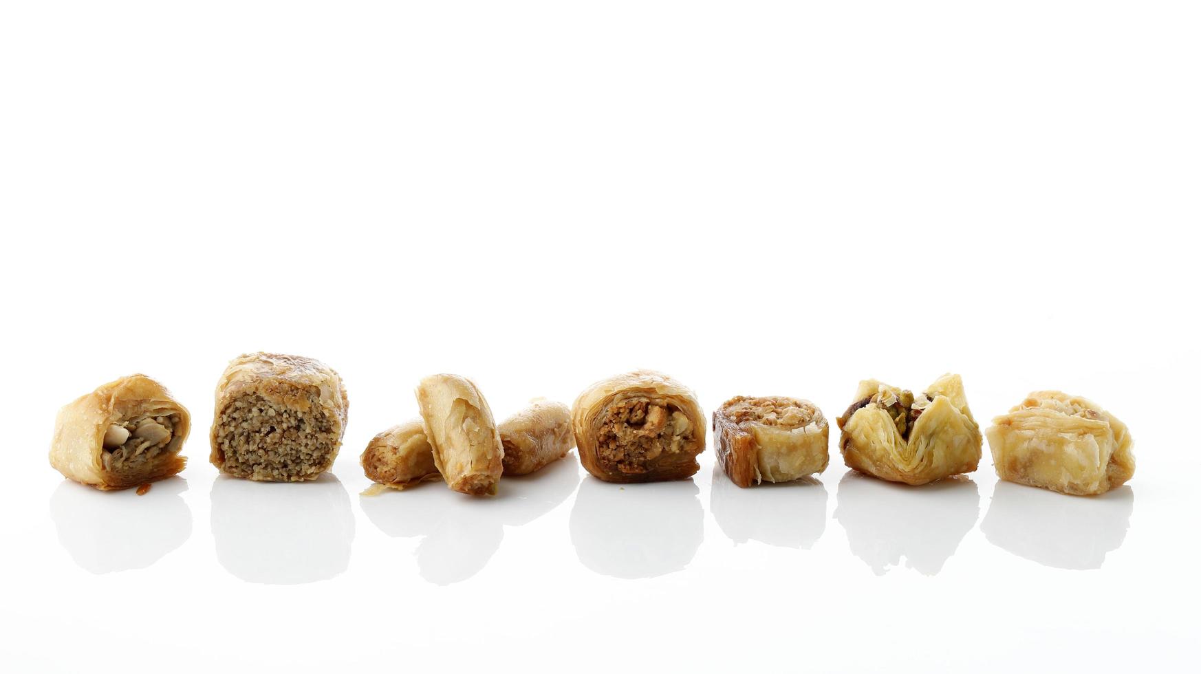 Creative layout made of baklava on white background. photo