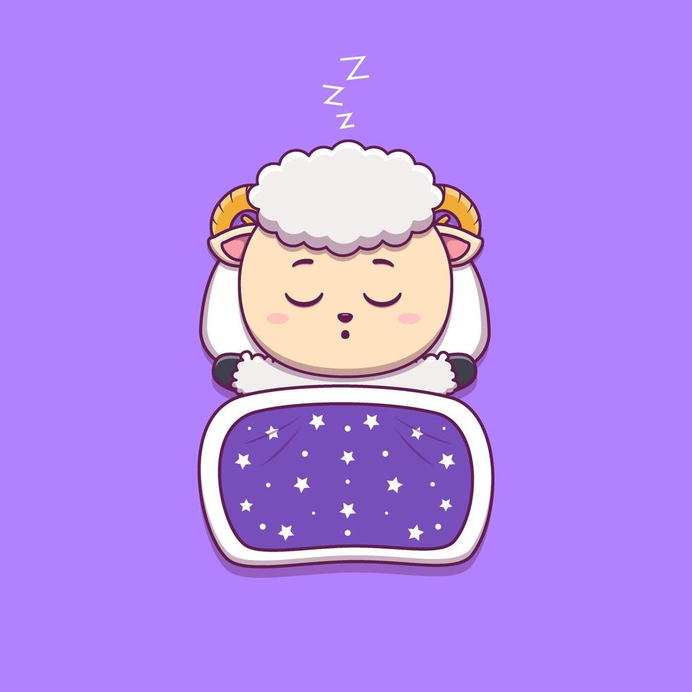 cute sheep sleeping with pillow and blanket vector