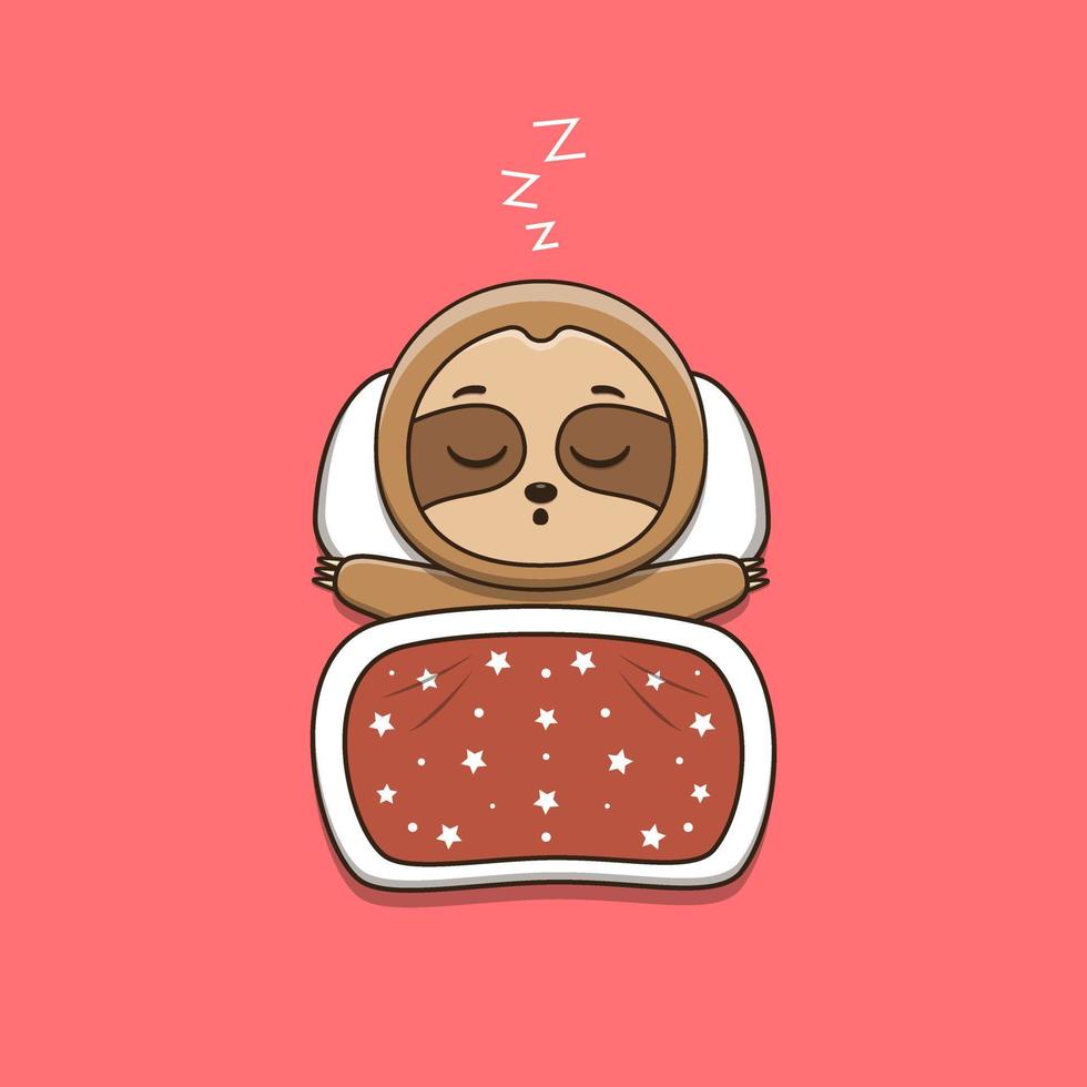 cute sloth sleeping with pillow and blanket vector