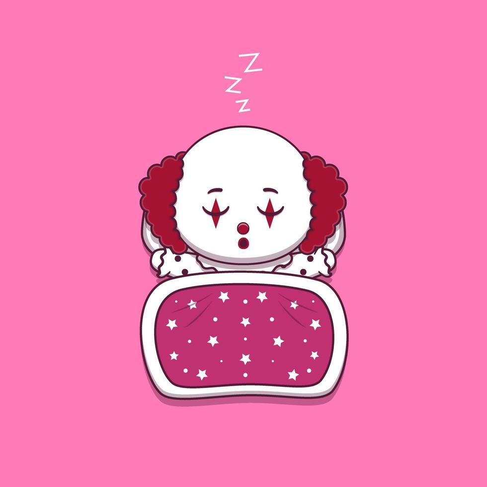 cute clown sleeping with pillow and blanket vector