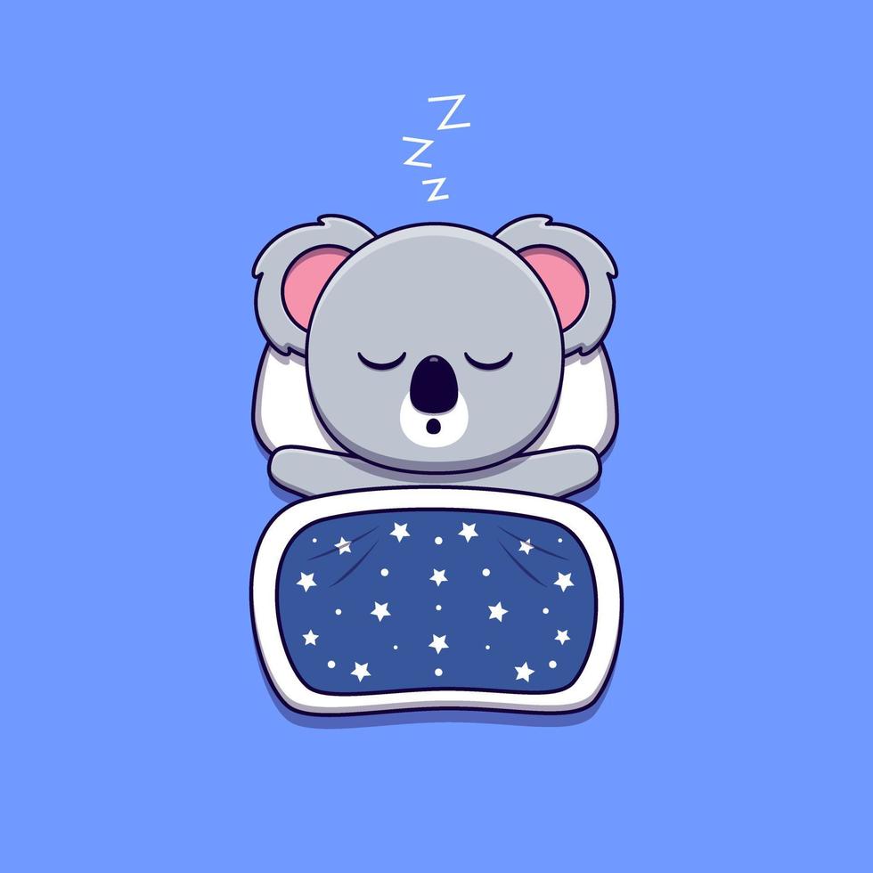 cute koala sleeping with pillow and blanket vector