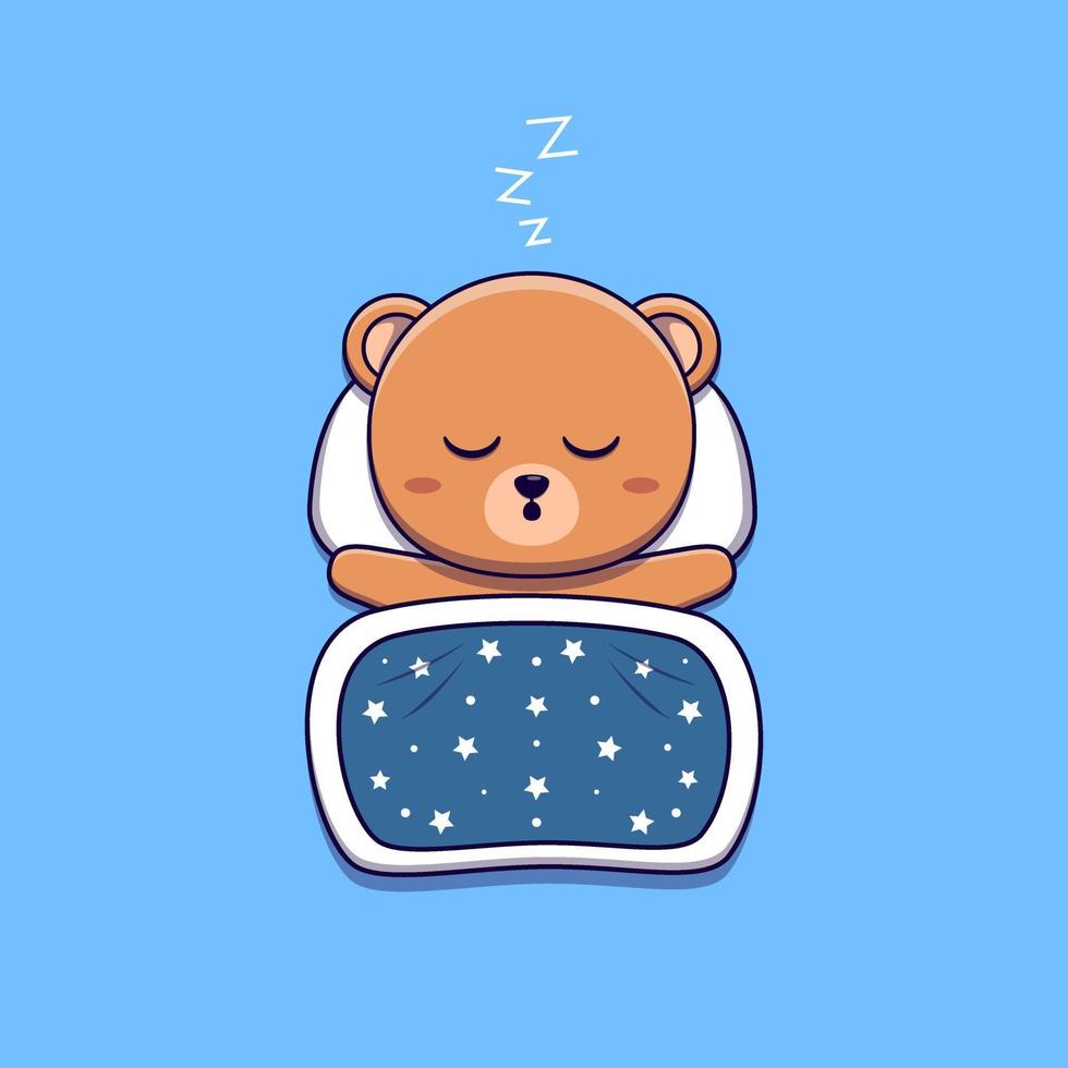 cute bear sleeping with pillow and blanket vector