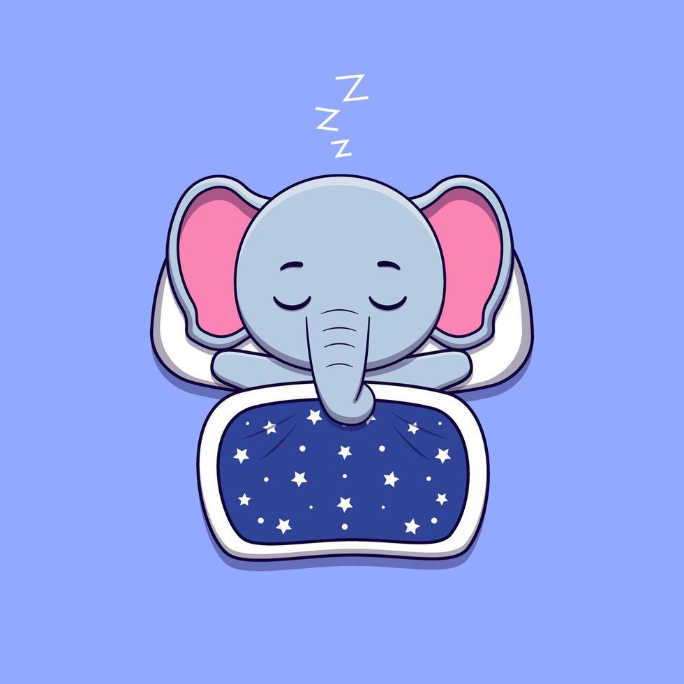 cute elephant sleeping with pillow and blanket vector