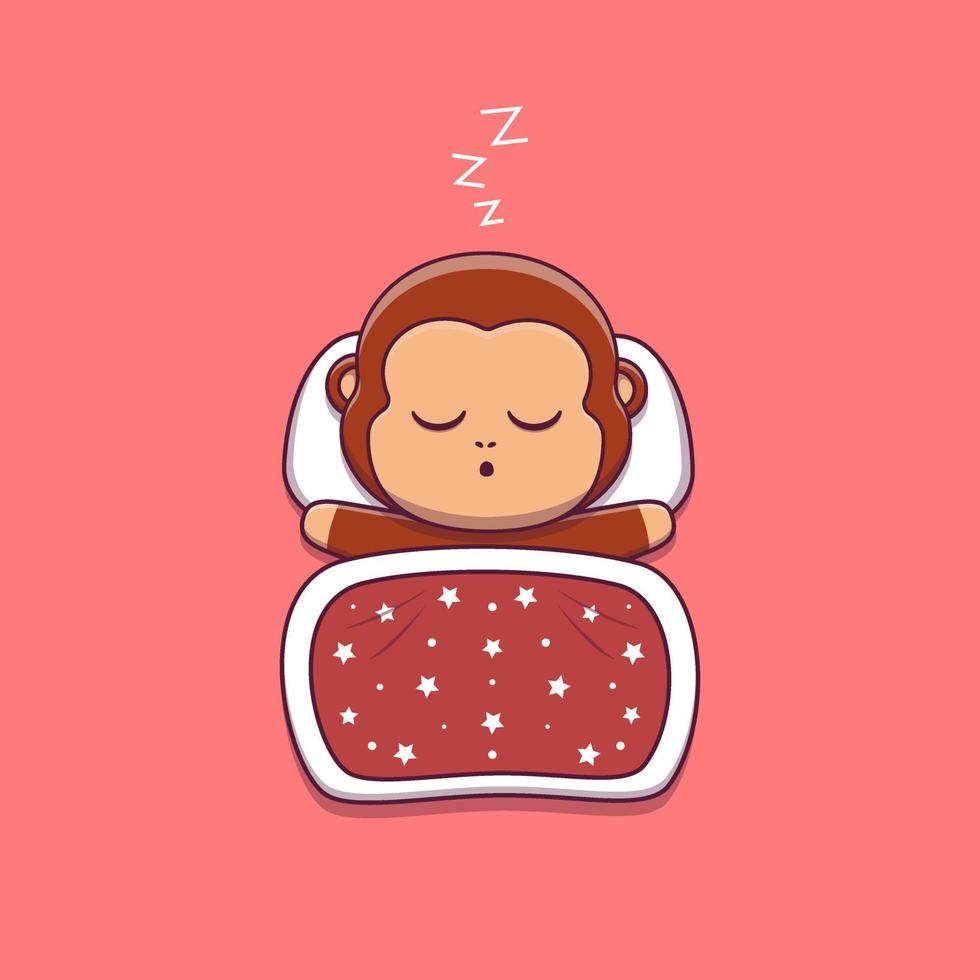 cute monkey sleeping with pillow and blanket vector