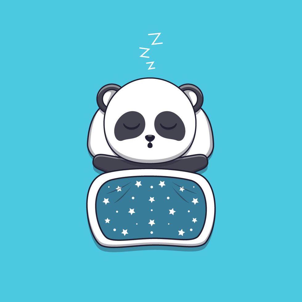cute panda sleeping with pillow and blanket vector