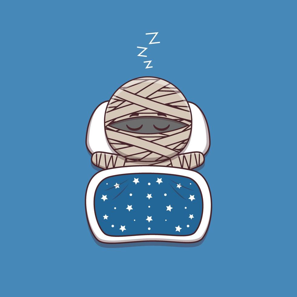 cute mummy sleeping with pillow and blanket vector