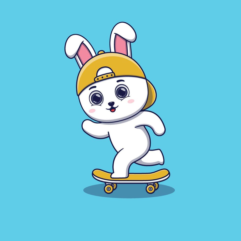 cute rabbit playing skateboard cartoon vector
