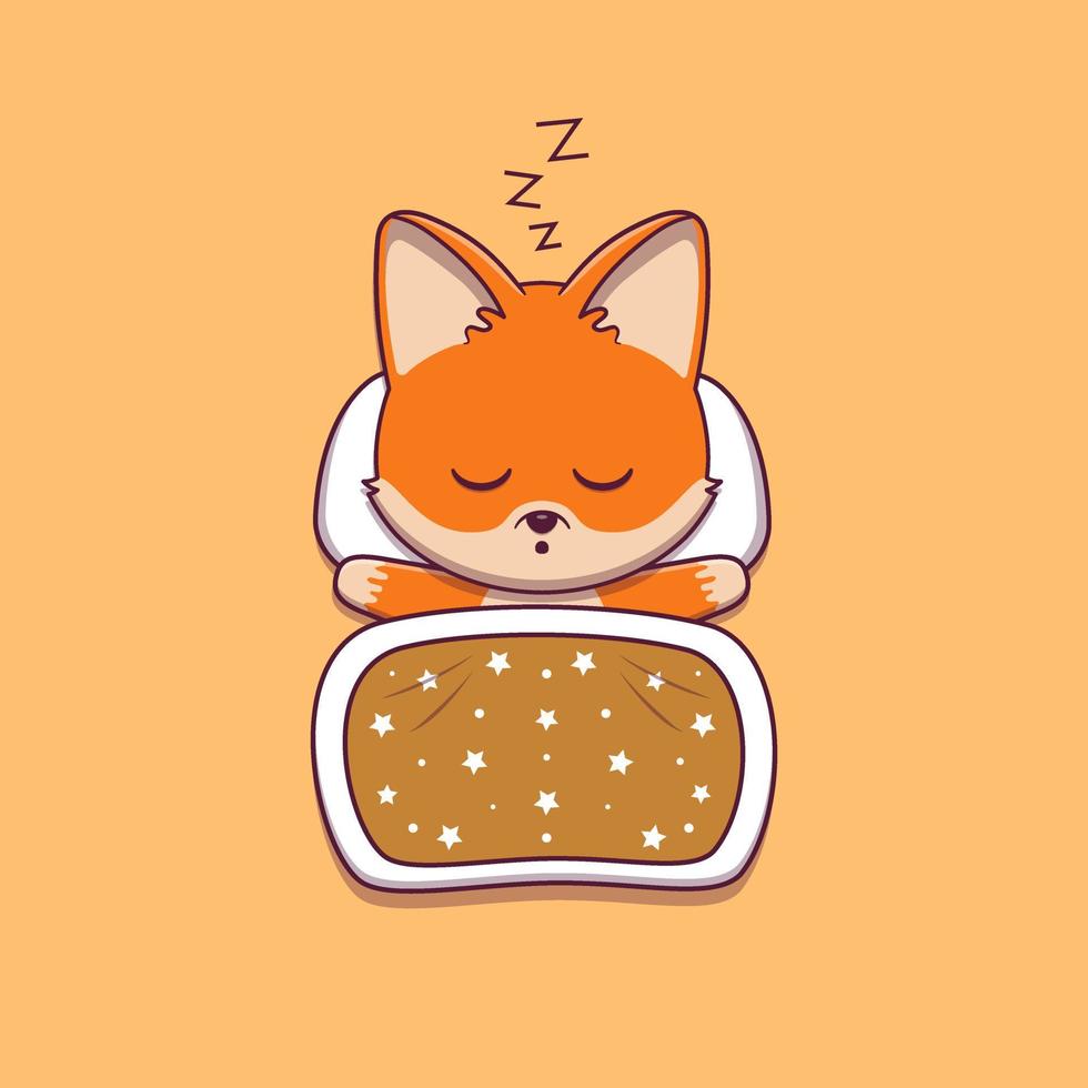 cute fox sleeping with pillow and blanket vector