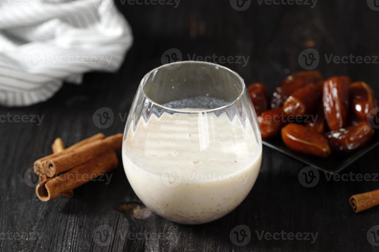 Date Milkshake with Cinnamon, copy space for your text photo