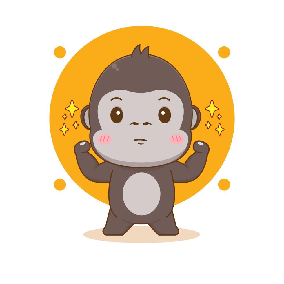 Cute strong gorilla cartoon character illustration vector