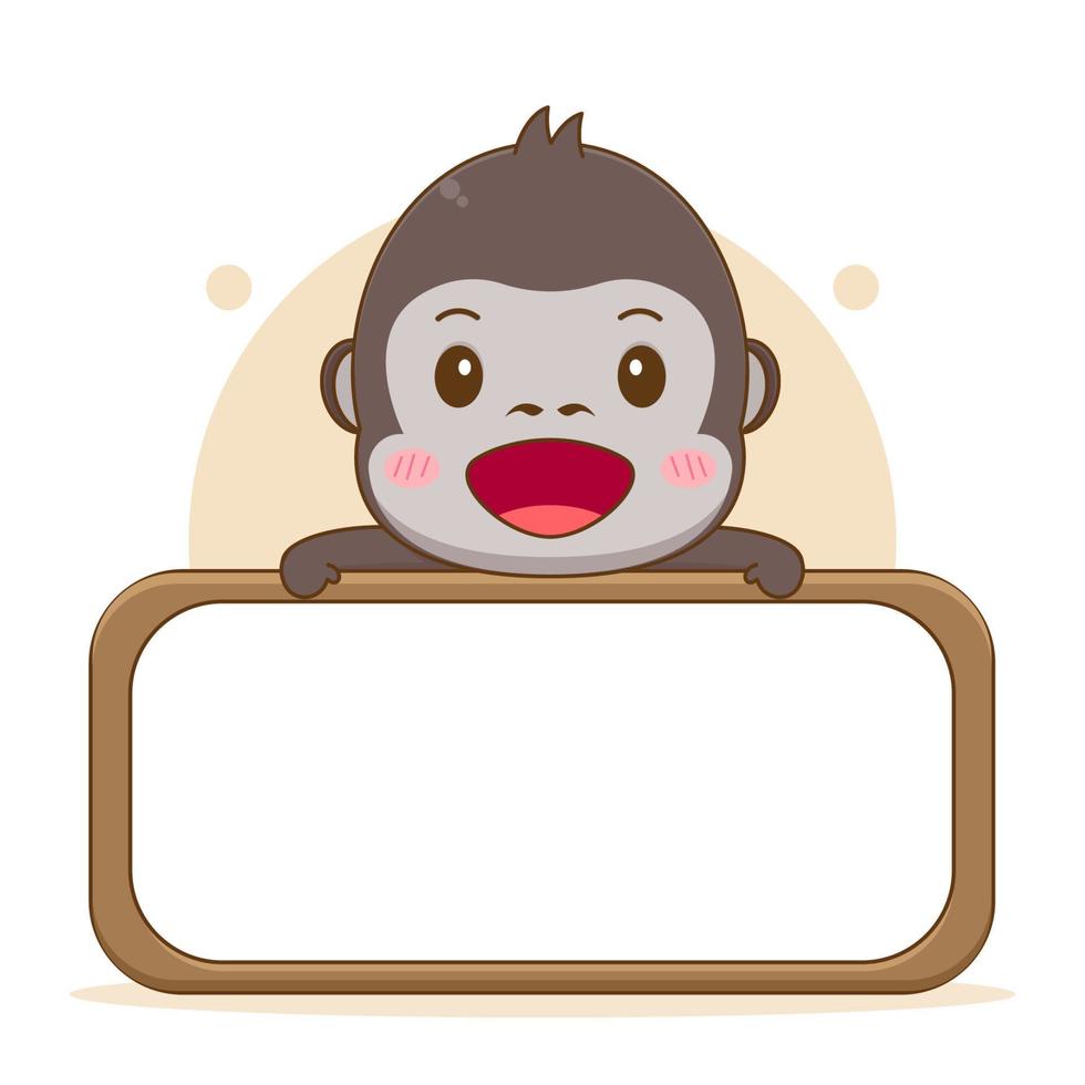 Cute gorilla with empty board cartoon character illustration vector