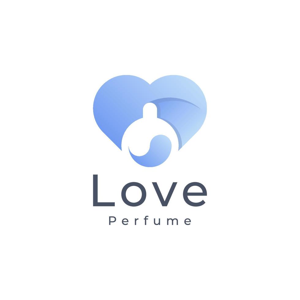 perfume de botella de lujo colorido con plantilla de logotipo de corazón. logo para cosmética, belleza, salón, producto, cuidado de la piel. vector