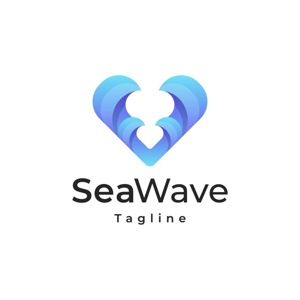 Ocean Sun Wave 3d gradient Logo Design Template vector
