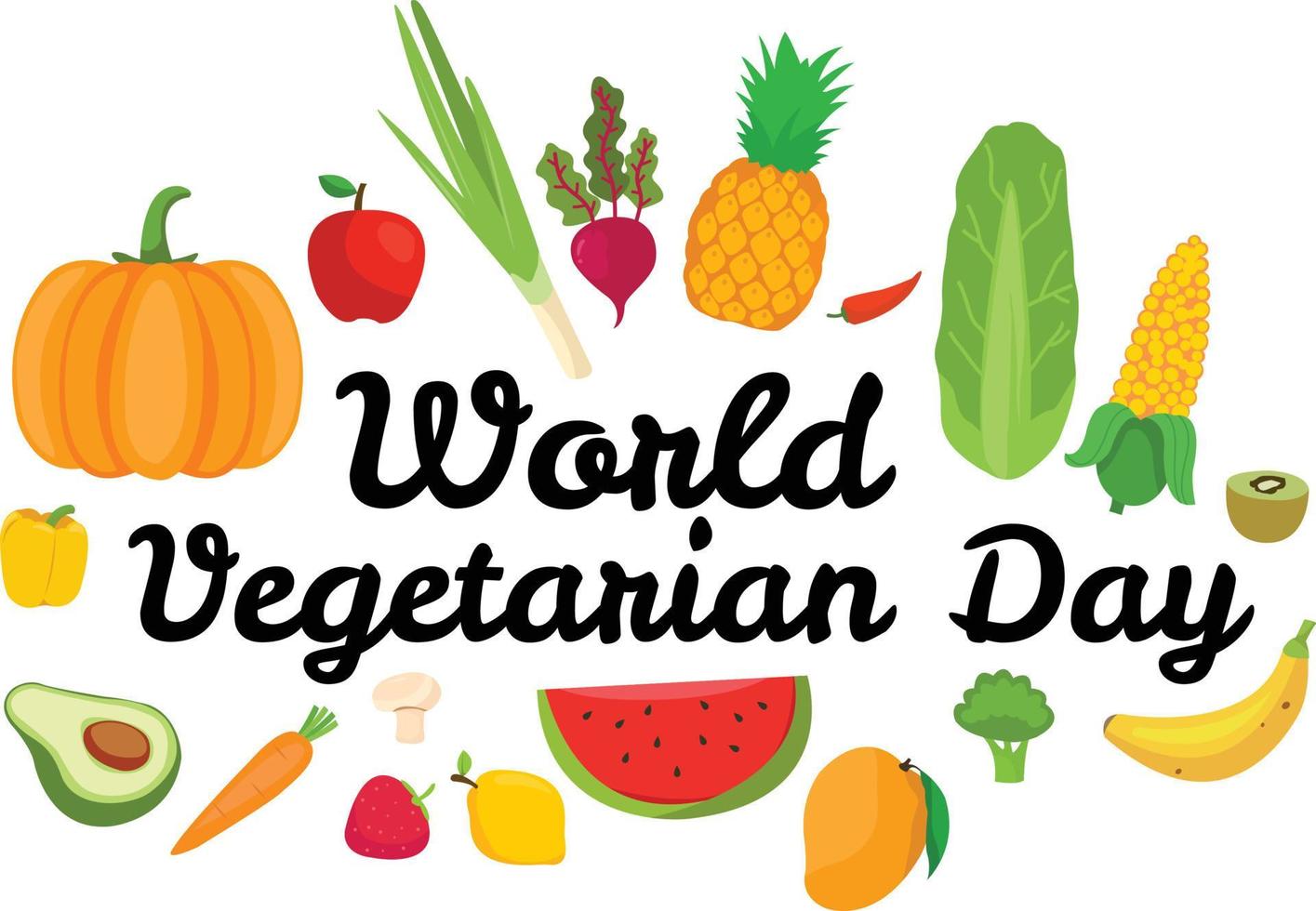 día mundial vegetariano con ilustración de varias frutas y verduras vector