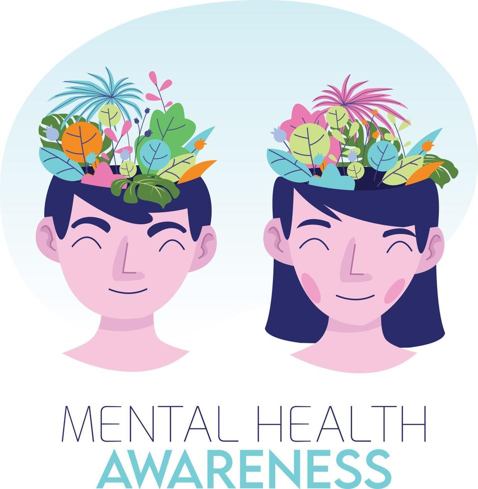 Mental health awareness concept with illustration of a young couple vector