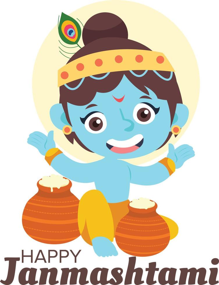 Hindu religious figures celebrating janmashtami vector