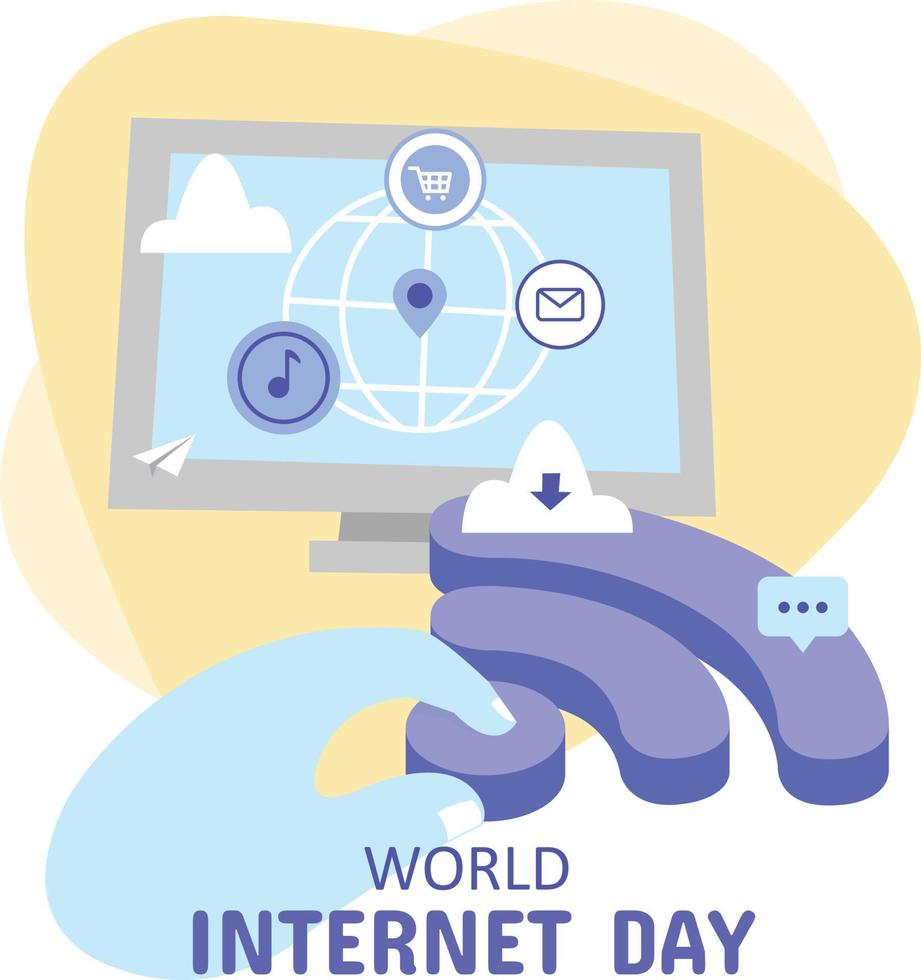Illustration of computer and wifi in celebration of world internet day vector
