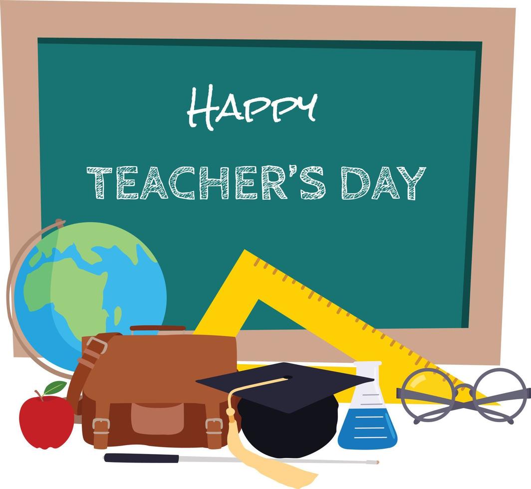 Happy teachers day concept with various equipment for teaching in class vector