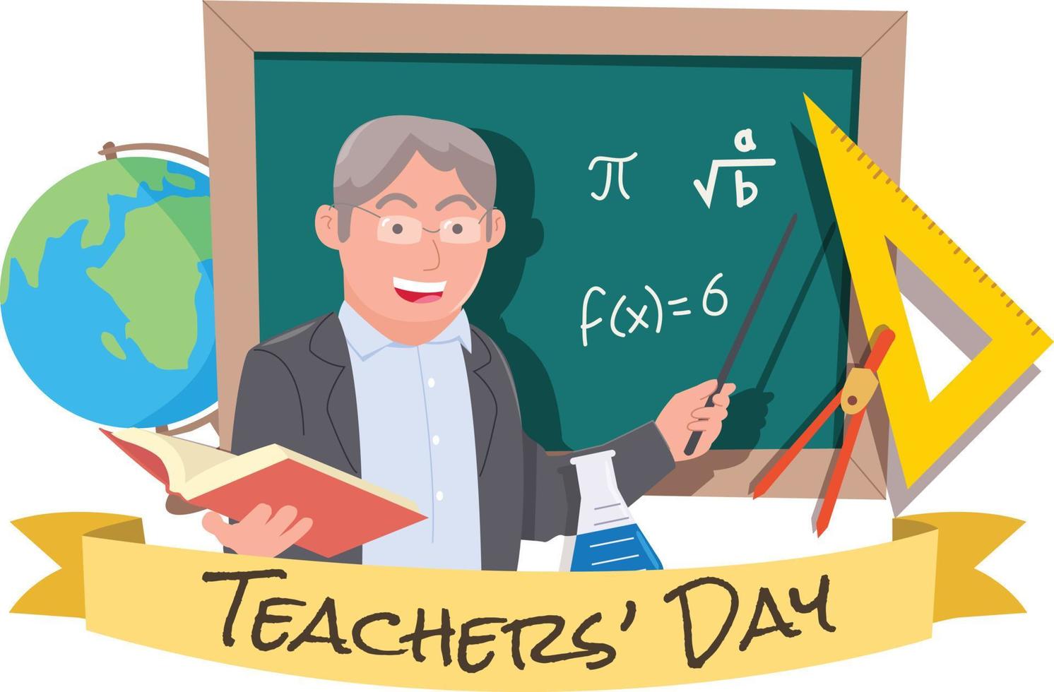 An old teacher is teaching physics in celebration of world teacher's day vector