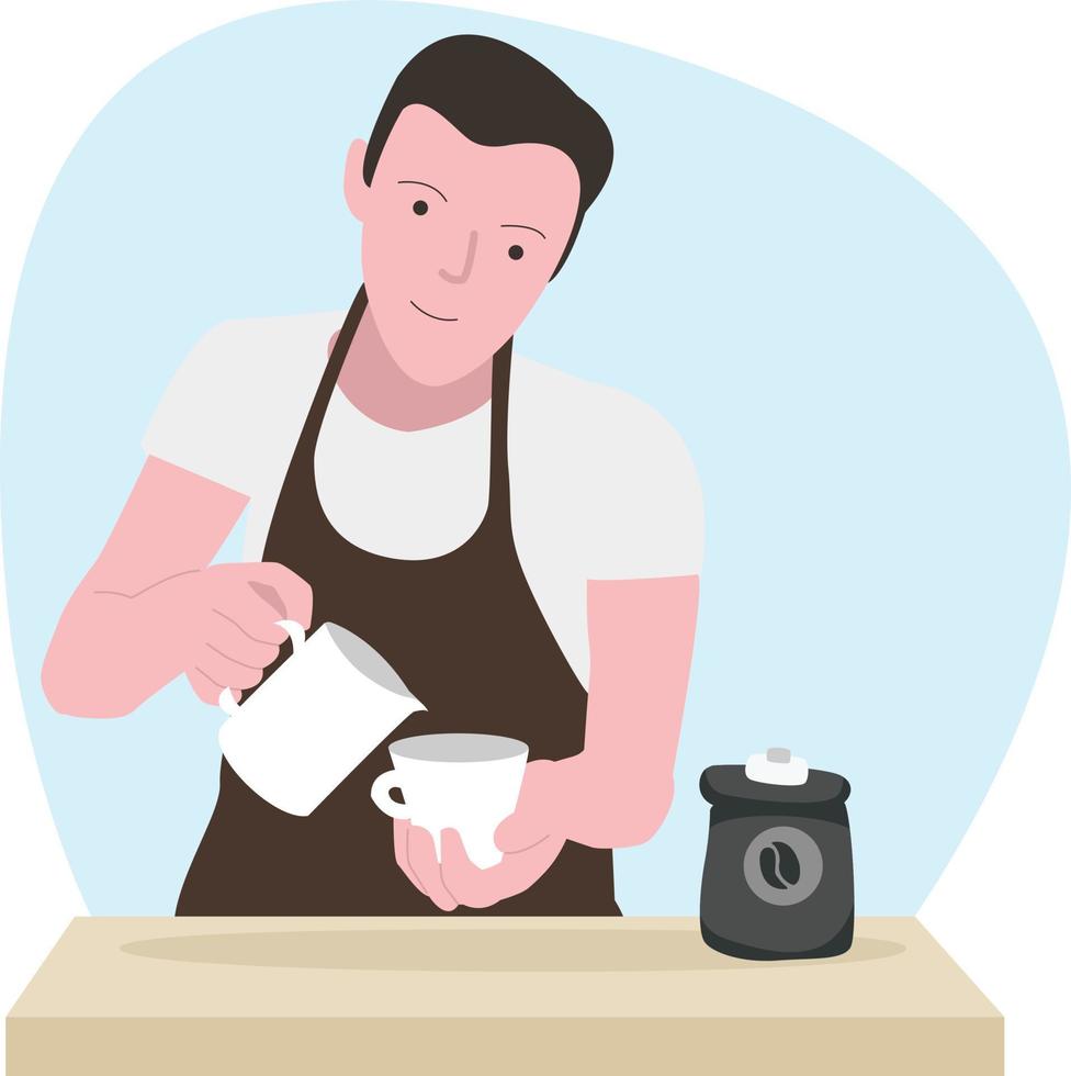 A barista is working in a coffee shop vector