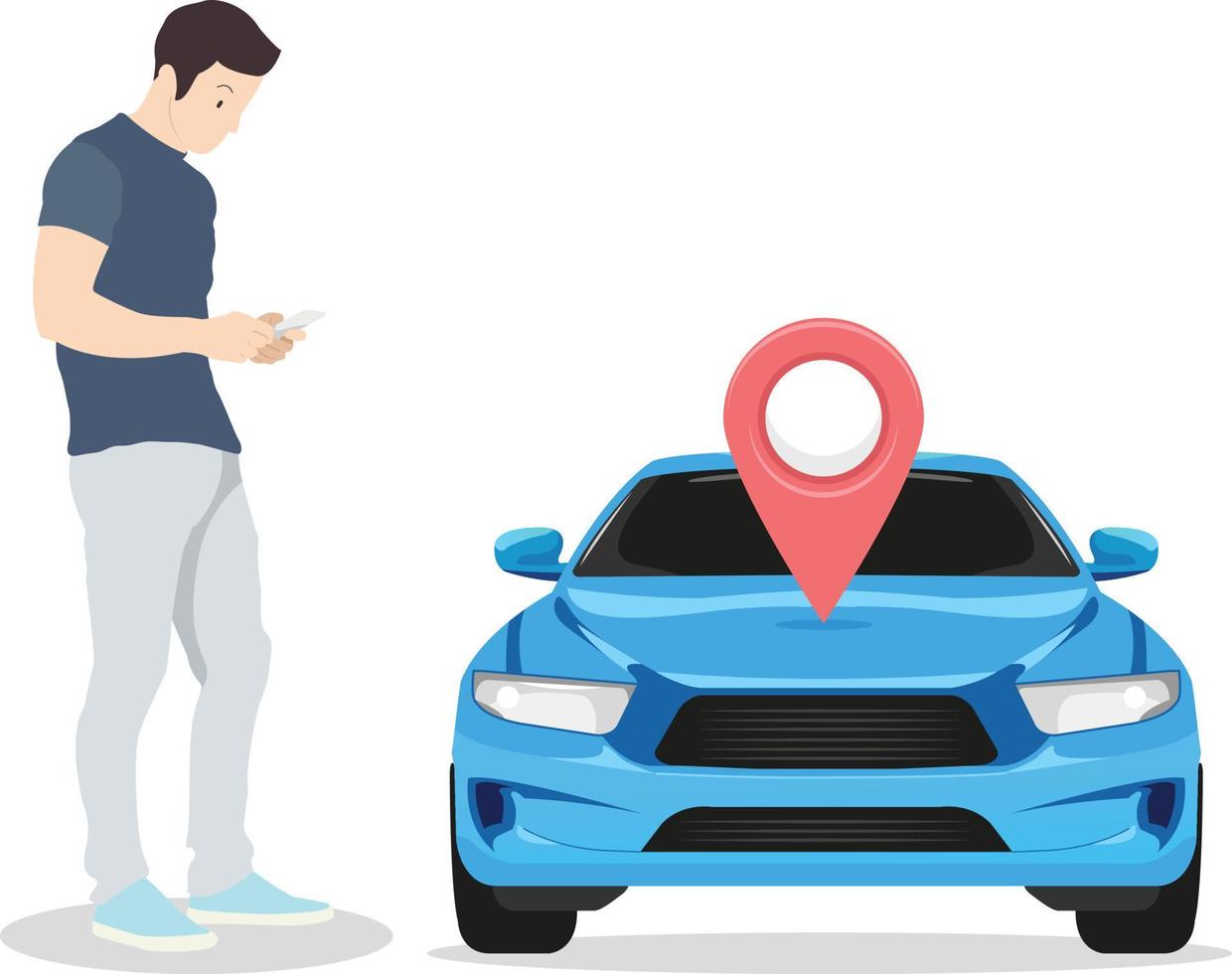 A man is waiting for an online transportation that has been ordered by the side of the road vector
