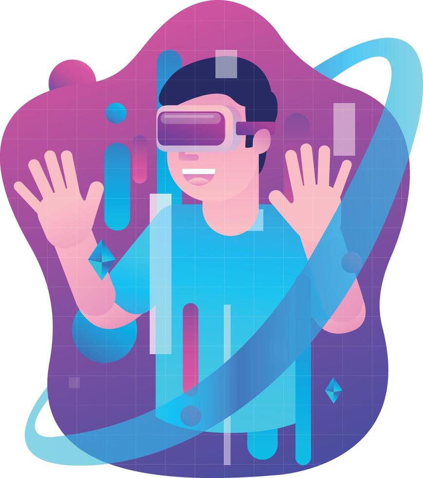 A man using virtual reality in a metaverse world vector