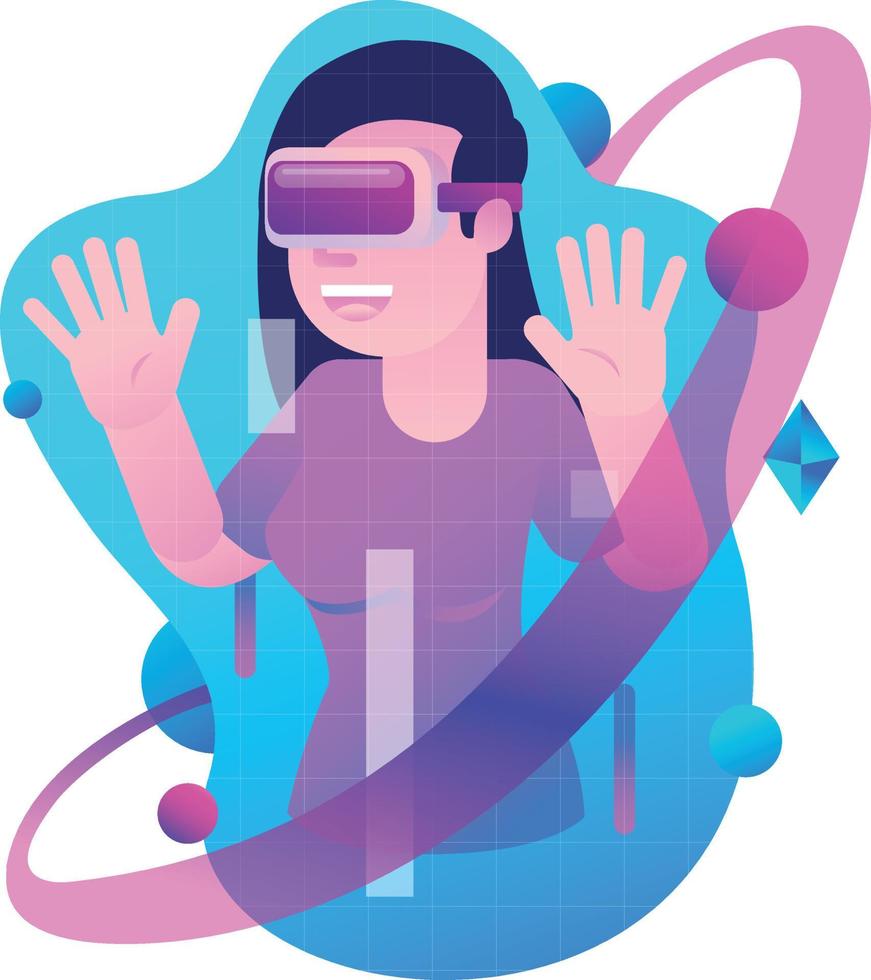 A teenage girl is accessing virtual reality in the metaverse vector