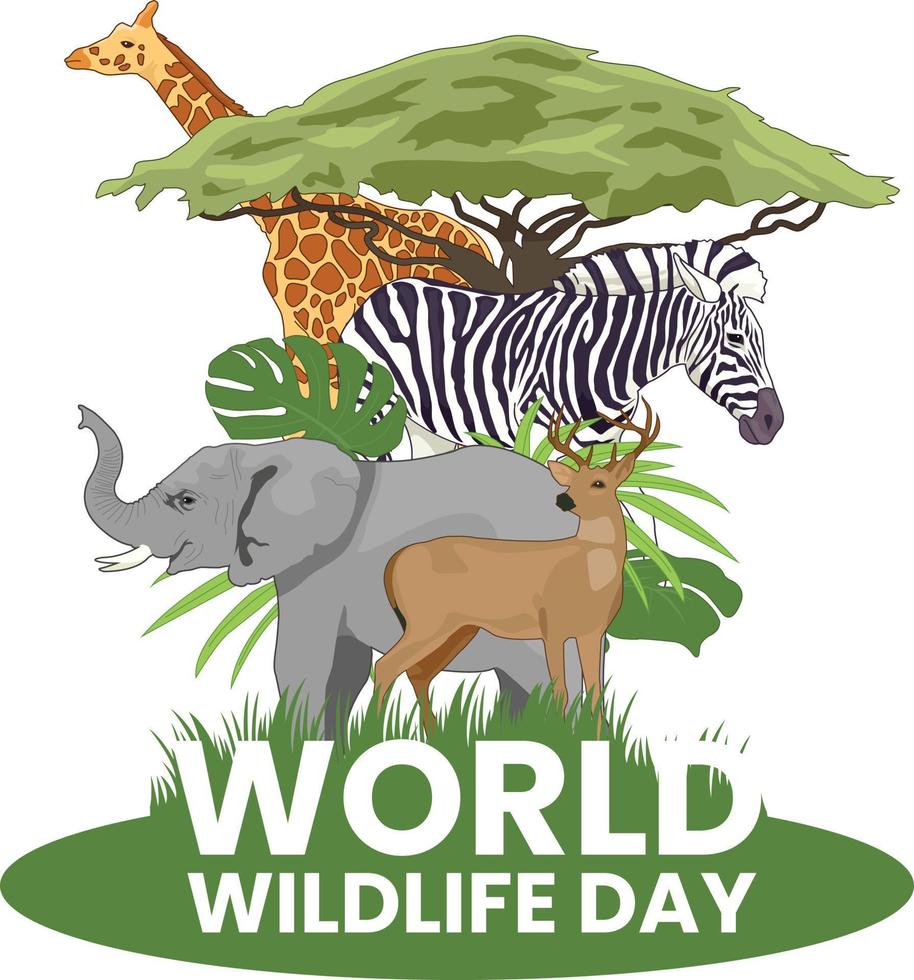 World wildlife day with illustrations of various wild animals vector