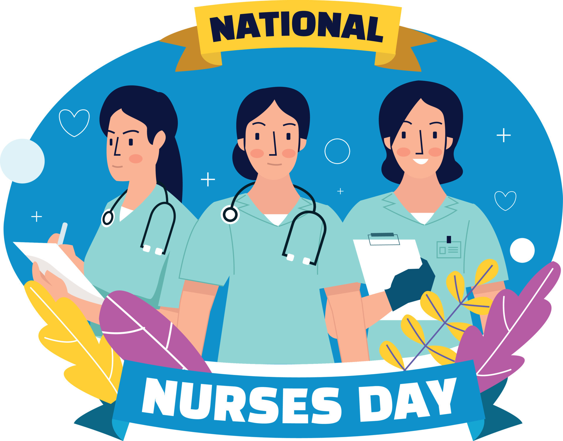 Three nurses are on duty at the hospital in celebration of nurses day